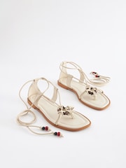 Cream Forever Comfort® Wooden Ring Detail Strappy Sandals - Image 4 of 8
