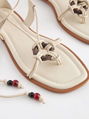 Cream Forever Comfort® Wooden Ring Detail Strappy Sandals - Image 6 of 8