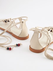 Cream Forever Comfort® Wooden Ring Detail Strappy Sandals - Image 7 of 8