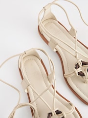 Cream Forever Comfort® Wooden Ring Detail Strappy Sandals - Image 8 of 8