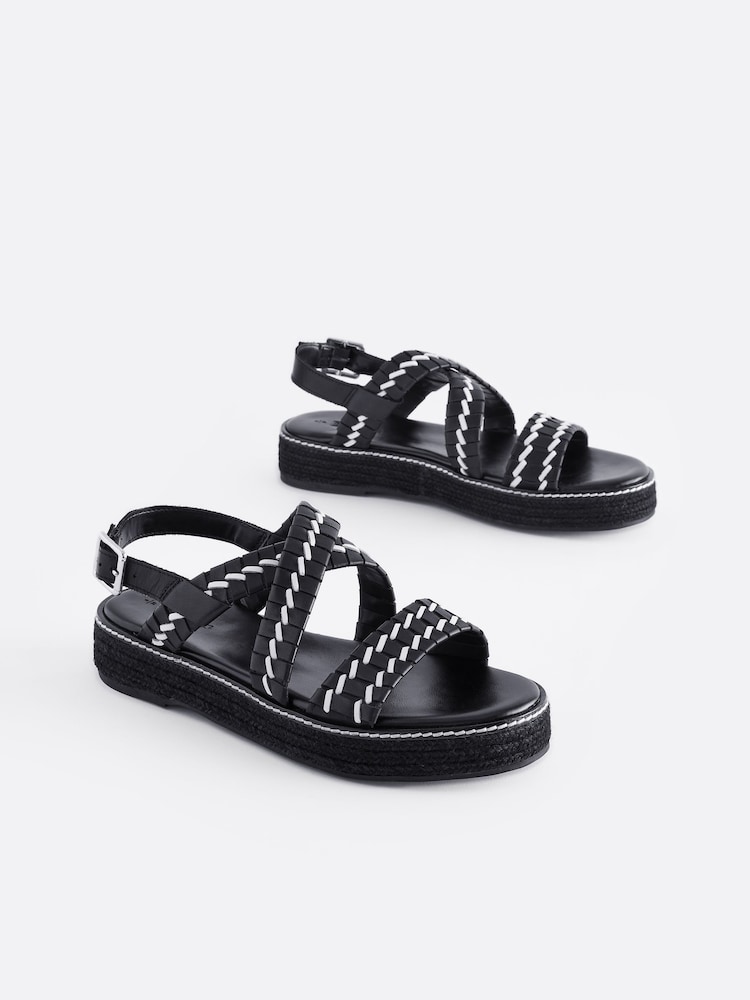 Monochrome Forever Comfort® Weave Leather Espadrille Flatform Sandals - Image 1 of 12