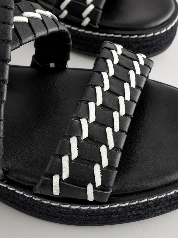 Monochrome Forever Comfort® Weave Leather Espadrille Flatform Sandals - Image 12 of 12