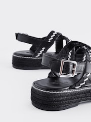 Monochrome Forever Comfort® Weave Leather Espadrille Flatform Sandals - Image 3 of 12
