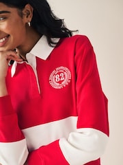 Red Graphic Polo Rugby Longsleeve Mini Shirt Dress - Image 4 of 6