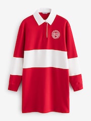 Red Graphic Polo Rugby Longsleeve Mini Shirt Dress - Image 5 of 6