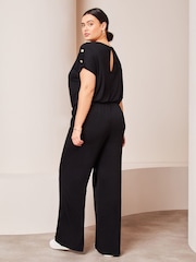Lipsy Black Curve Miltary Button Shorts Sleeve Jersey Jumpsuit - Image 2 of 4