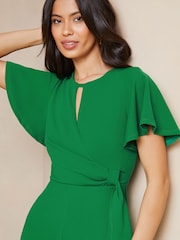 Lipsy Green Flutter Sleeve Tie Side Wide Leg Jumpsuit - Image 4 of 4