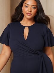 Lipsy Navy Blue Curve Flutter Sleeve Tie Side Wide Leg Jumpsuit - Image 4 of 4