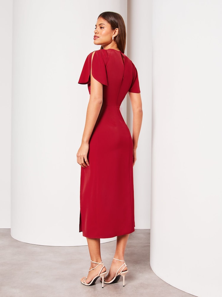 Lipsy Red Ruched Button Front Sleeved Midi Dress - Image 2 of 4 Lipsy Red Ruched Button Front Sleeved Midi Dress - Image 2 of 4