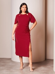Lipsy Red Curve Ruched Button Front Sleeved Midi Dress - Image 1 of 4