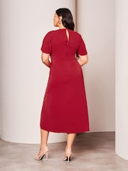 Lipsy Red Curve Ruched Button Front Sleeved Midi Dress - Image 2 of 4