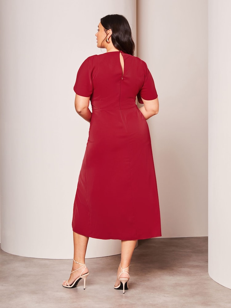Lipsy Red Curve Ruched Button Front Sleeved Midi Dress - Image 2 of 4
