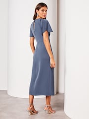 Lipsy Blue Ruched Button Front Sleeved Midi Dress - Image 2 of 4