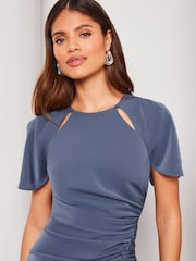 Lipsy Blue Ruched Button Front Sleeved Midi Dress - Image 3 of 4