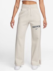 Nike Light Wood Natural Phoenix Fleece Varsity High Waisted Wide Leg Logo Joggers - Image 1 of 3