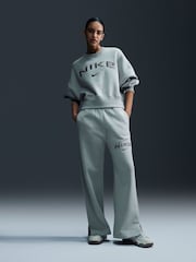 Nike Sage Green Phoenix Fleece Varsity High Waisted Wide Leg Logo Joggers - Image 1 of 5