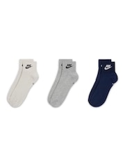 Nike Grey & Navy Everyday Essential Ankle 100% Cotton Socks 3 Pack - Image 2 of 4