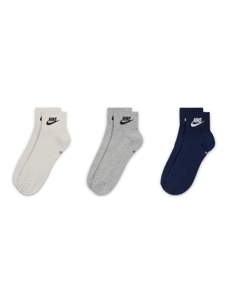 Nike Grey & Navy Everyday Essential Ankle 100% Cotton Socks 3 Pack - Image 2 of 4