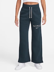 Nike Teal Blue Phoenix Fleece Varsity High Waisted Wide Leg Logo Joggers - Image 1 of 5