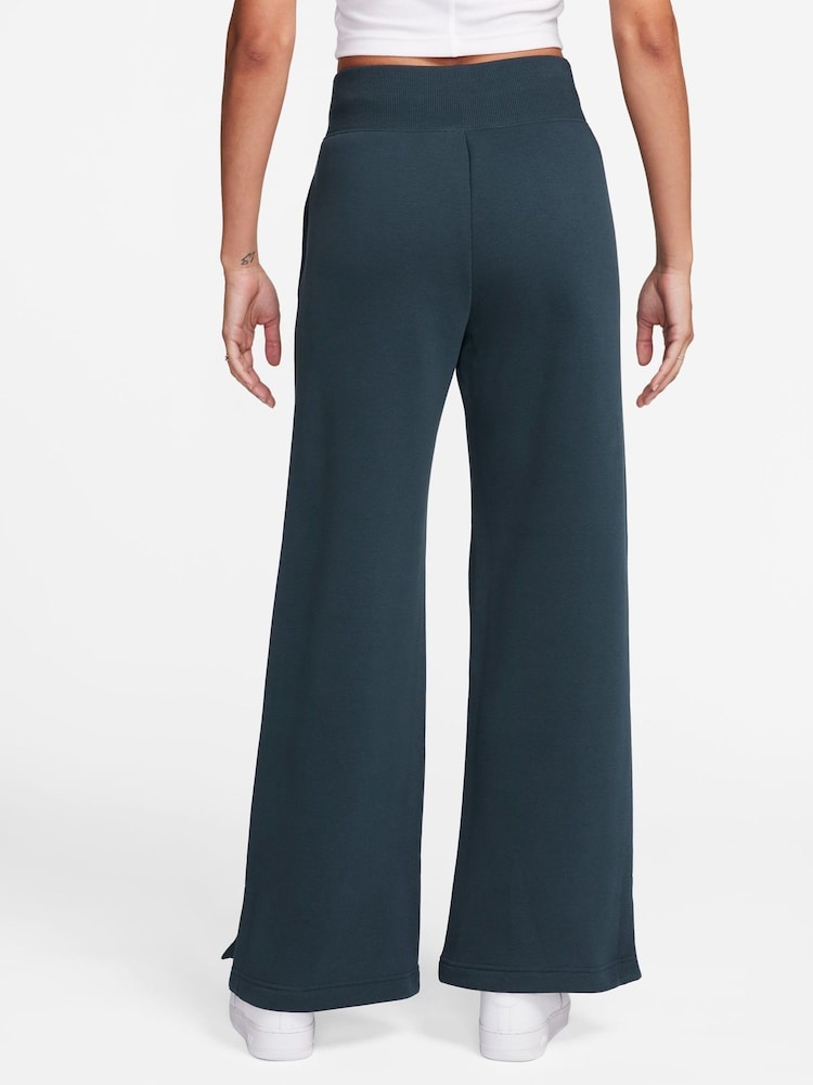Nike Teal Blue Phoenix Fleece Varsity High Waisted Wide Leg Logo Joggers - Image 2 of 5