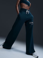 Nike Teal Blue Phoenix Fleece Varsity High Waisted Wide Leg Logo Joggers - Image 4 of 5