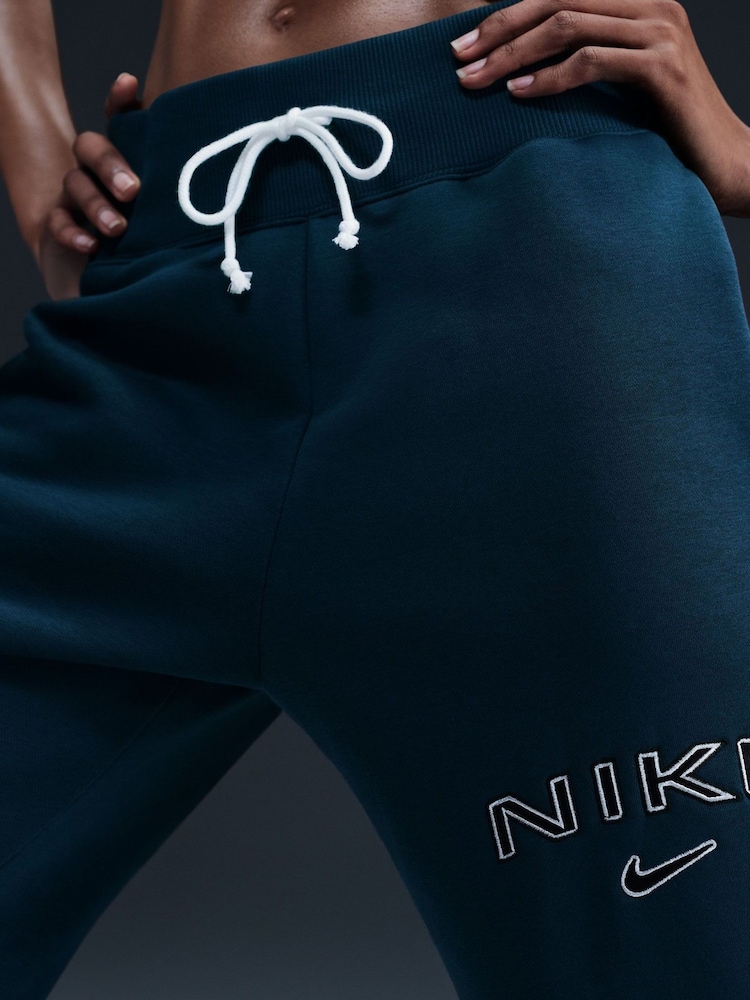 Nike Teal Blue Phoenix Fleece Varsity High Waisted Wide Leg Logo Joggers - Image 5 of 5