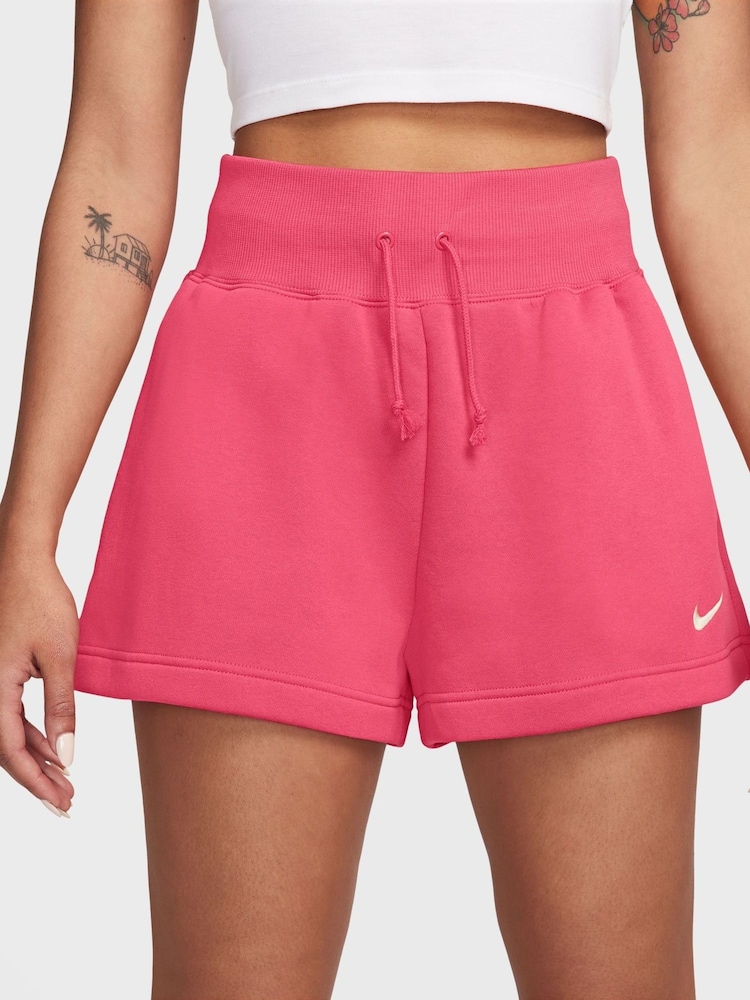 Nike Red Sportswear Phoenix Fleece High-Waisted Loose Shorts - Image 1 of 4