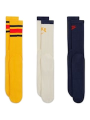Nike Yellow/Cream/Blue Everyday Plus Retro Crew 100% Cotton Socks 3 Pack - Image 3 of 4