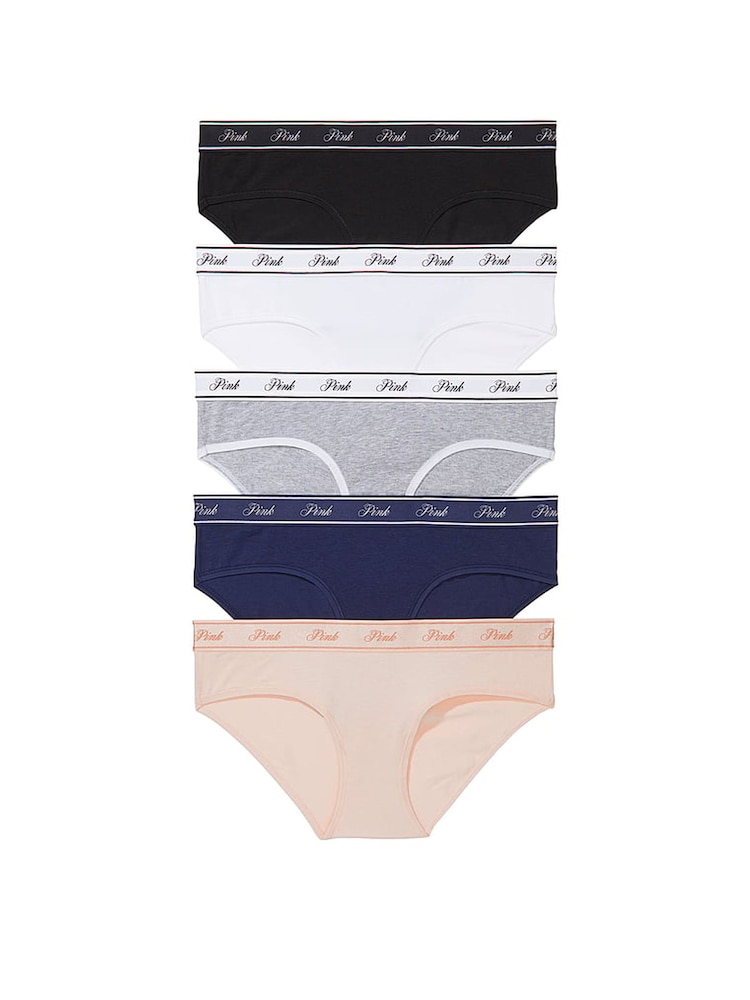 PINK Black/White/Nude/Grey/Navy Blue Hipster 5 Pack Knickers - Image 1 of 3
