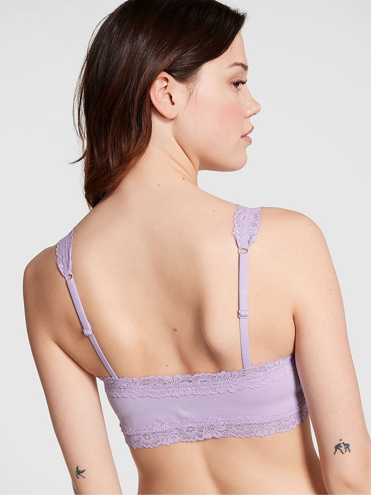 Victoria's Secret PINK Pastel Lilac Purple Lace Trim Rib Seamless Bralette - Image 2 of 3