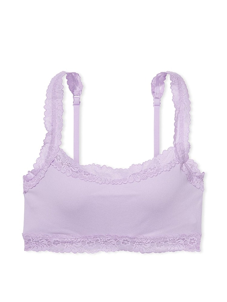 Victoria's Secret PINK Pastel Lilac Purple Lace Trim Rib Seamless Bralette - Image 3 of 3