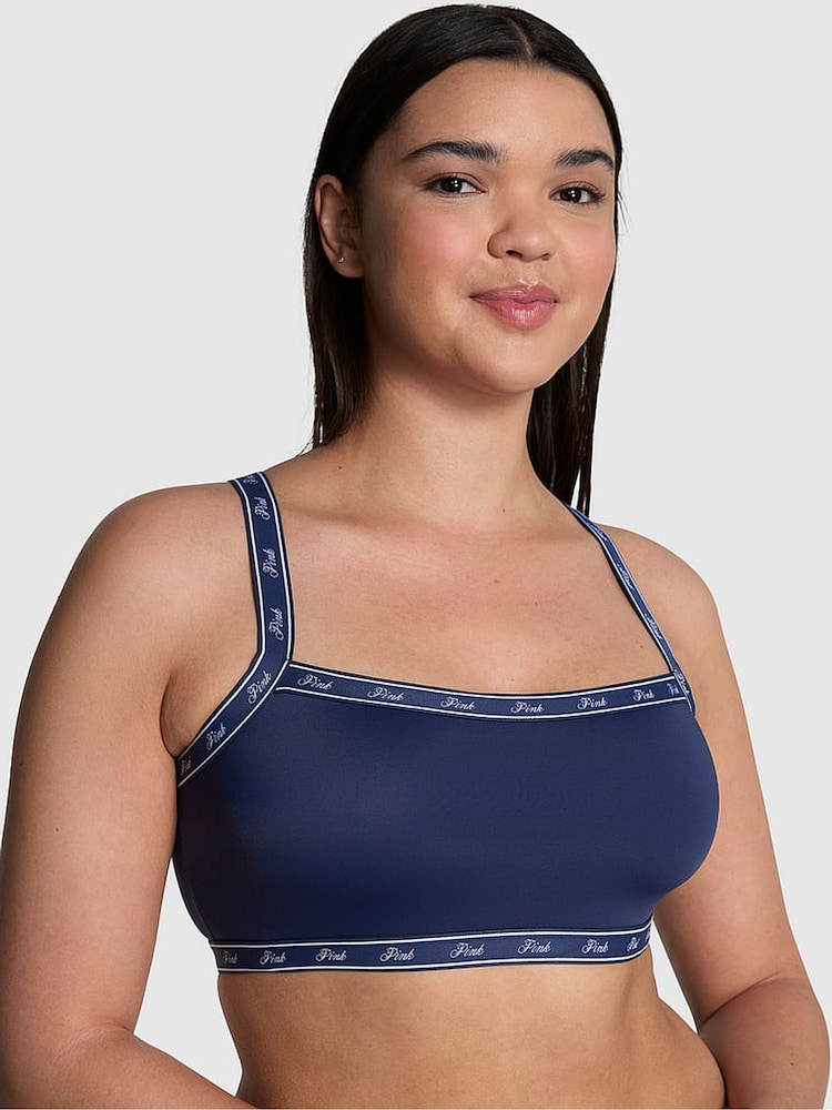Victoria's Secret PINK Blue Midnight Navy Cotton Logo Bralette - Image 1 of 3