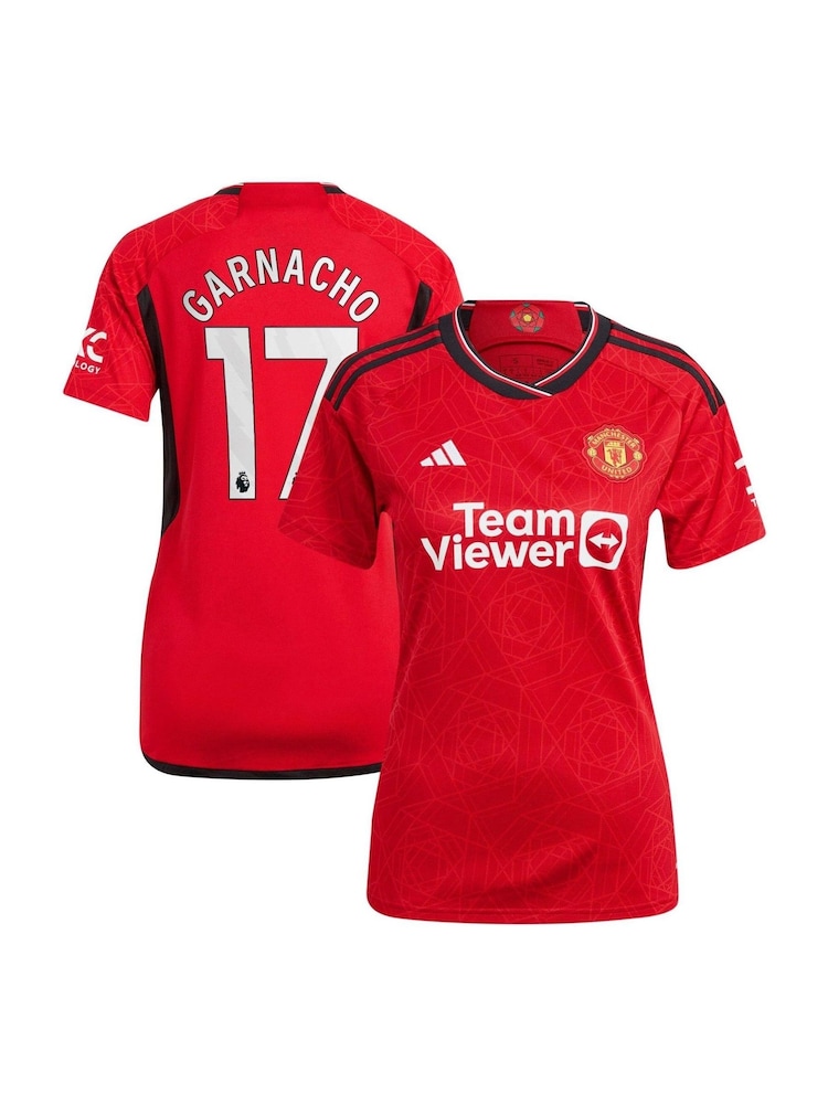 adidas Red Manchester United EPL Home Shirt 2023-24 - Garnacho 17 Womens - Image 1 of 3