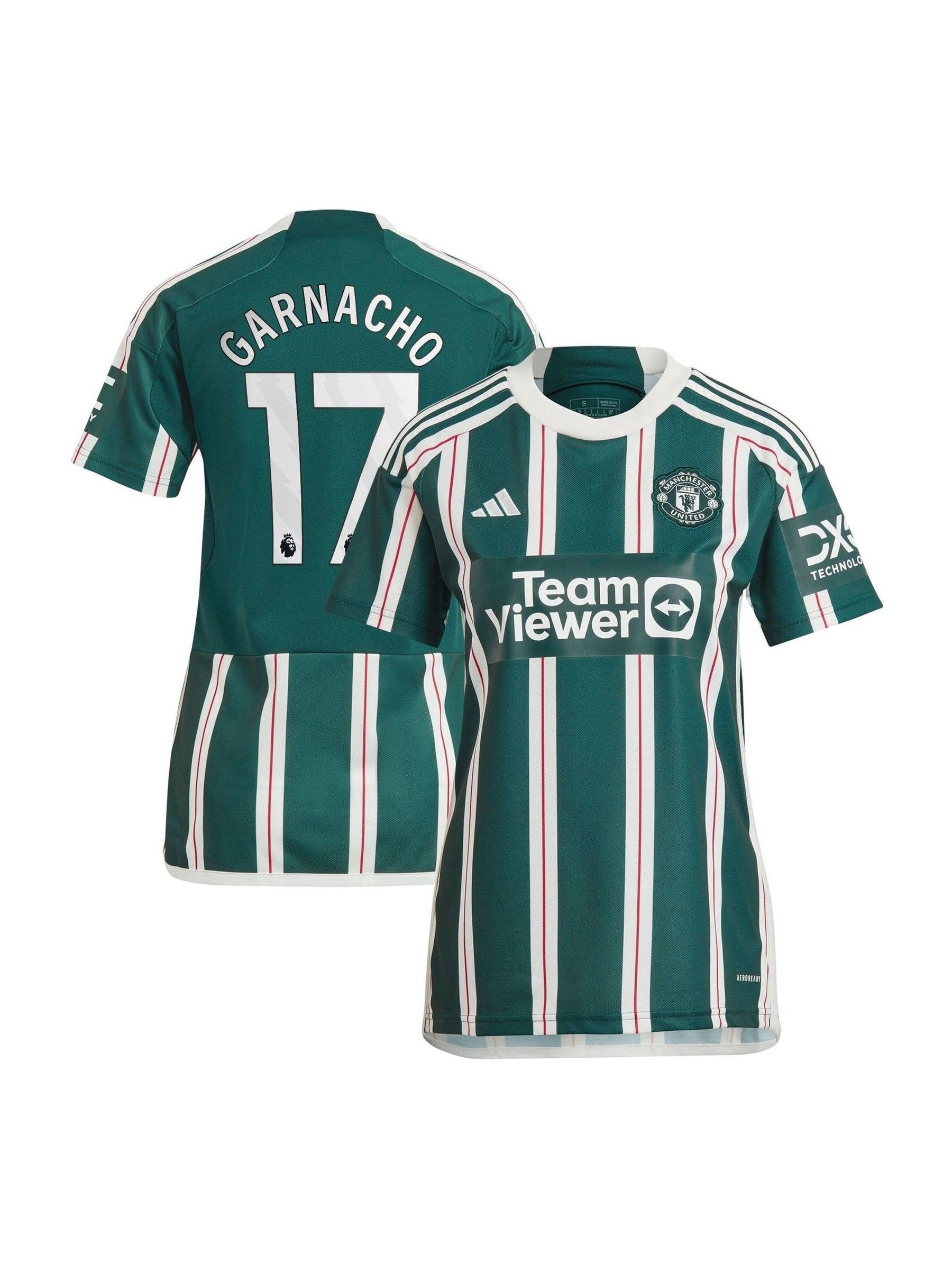 adidas Green Manchester United EPL Away Shirt 2023-24 - Garnacho 17 Womens - Image 1 of 3