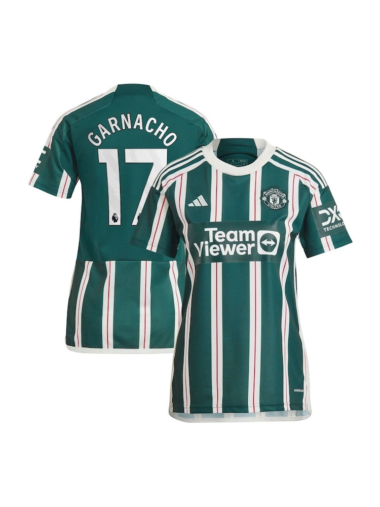 adidas Green Manchester United EPL Away Shirt 2023-24 - Garnacho 17 Womens - Image 1 of 3