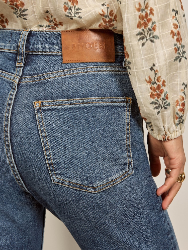 BHOEM Mid Blue Bootcut Side-Slit Stretch Jeans - Image 2 of 5 BHOEM Mid Blue Bootcut Side-Slit Stretch Jeans - Image 2 of 5