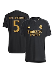 adidas Black Real Madrid Third Authentic Shirt 2023-24 - Bellingham 5 - Image 1 of 3