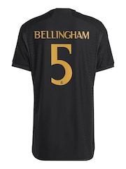 adidas Black Real Madrid Third Authentic Shirt 2023-24 - Bellingham 5 - Image 3 of 3