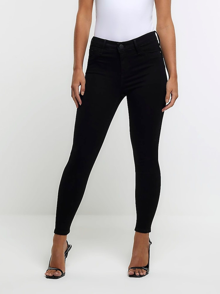 River Island Black Petite Mid Rise Bum Sculpt Skinny Jeans - Image 1 of 7