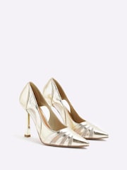 River Island Gold Cut Out Heeled Court Shoes - Image 2 of 5