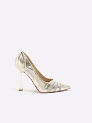 River Island Gold Cut Out Heeled Court Shoes - Image 3 of 5