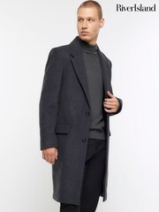 River Island Grey Regular Fit Wool Blend Longline Coat - Image 1 of 4