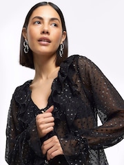River Island Black Black Frill Blouse - Image 4 of 6
