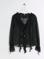 River Island Black Black Frill Blouse - Image 5 of 6
