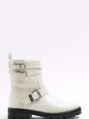 River Island White Buckle Biker Boots - Image 1 of 1