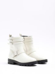 River Island White Buckle Biker Boots - Image 1 of 1