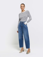 River Island Blue Oversized High Rise Barrel Fit Jeans - Image 1 of 4