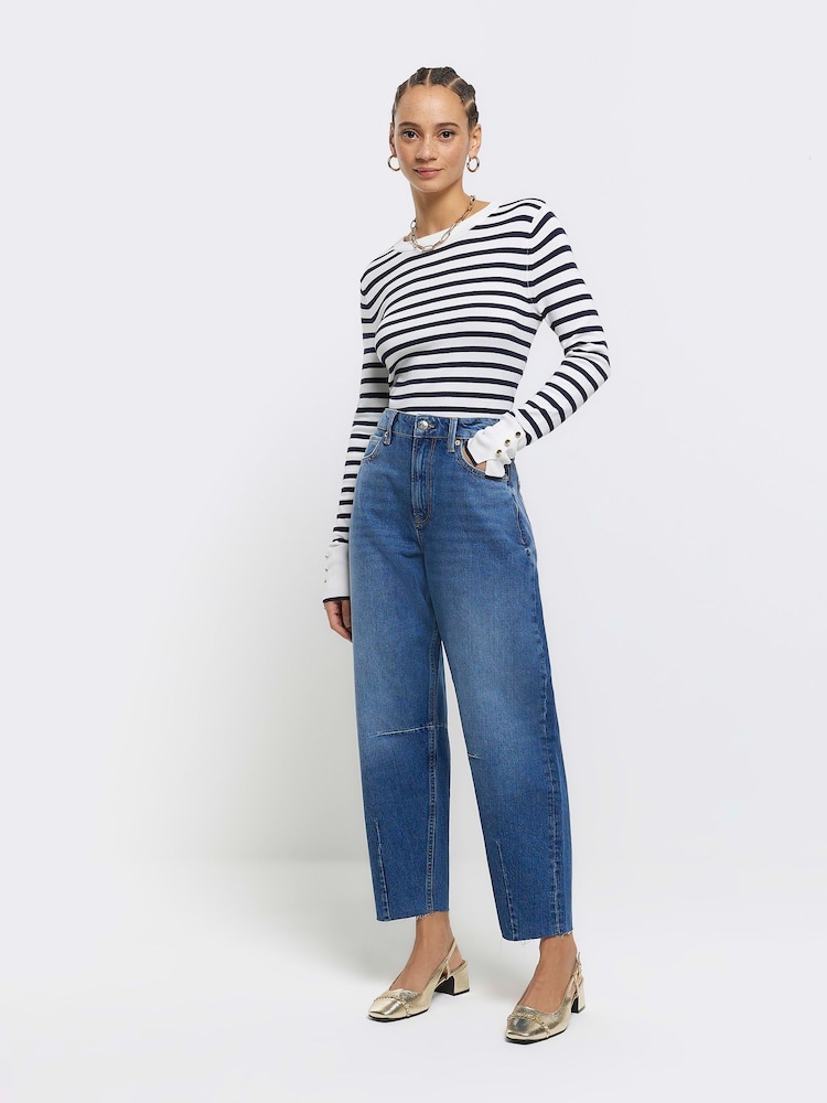 River Island Blue Oversized High Rise Barrel Fit Jeans - Image 1 of 4