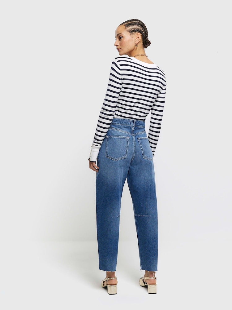 River Island Blue Oversized High Rise Barrel Fit Jeans - Image 2 of 4