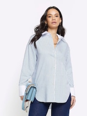 modra - River Island črtasta srajca večjega kroja  - Slika 3 iz 5